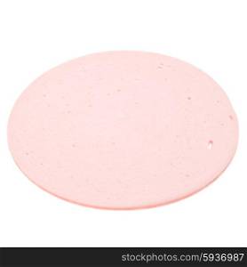 cooked boiled ham sausage or bologna slice isolated on white background cutout