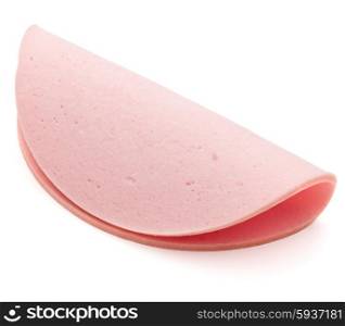 cooked boiled ham sausage or rolled bologna slice isolated on white background cutout