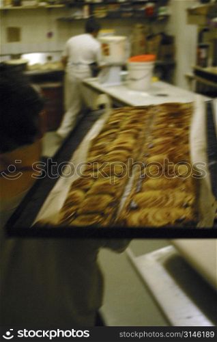 Cooked bread on tray