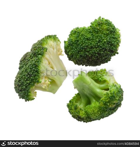 Cooked broccoli isolated on white background