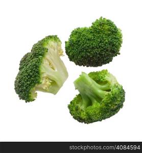 Cooked broccoli isolated on white background