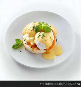 Cooked Delicious Eggs Benedict. Illustration AI Generative 