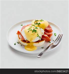 Cooked Delicious Eggs Benedict. Illustration AI Generative 