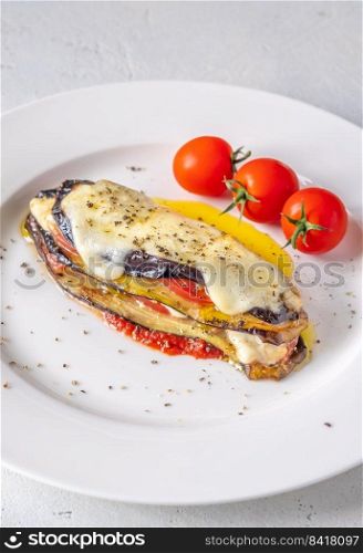 Cooked Italian Eggplant Parmigiana on the plate