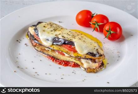 Cooked Italian Eggplant Parmigiana on the plate
