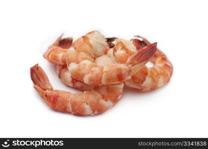 Cooked shrimps on white background