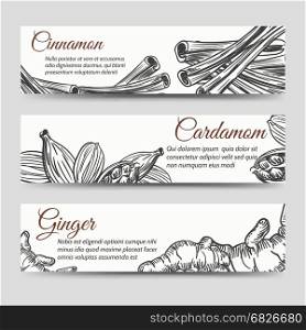 Cookery banners template with spices. Cookery banners template with hand drawn spices for ginger bread. Vector illustration