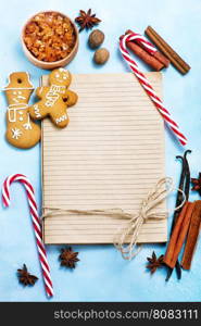 cookies and candycane on a table, christmas background