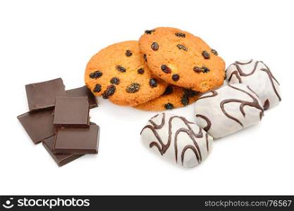 cookies and chocolate isolated on white background