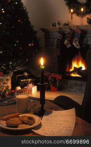 Cookies And Milk Waiting For Santa By Fire