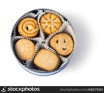 Cookies in box isolated on white background with clipping path