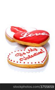Cookies in shape of heart on white background for Valentine&rsquo;s Day