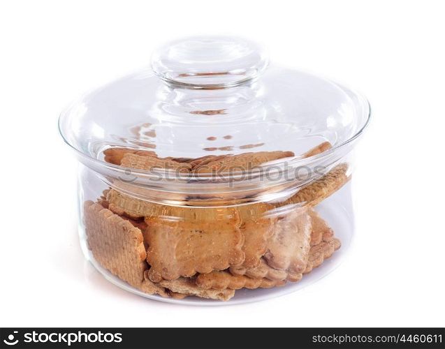 cookies in shot bottle on white background