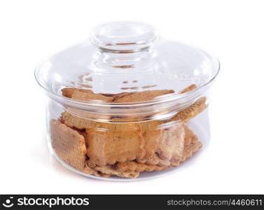 cookies in shot bottle on white background