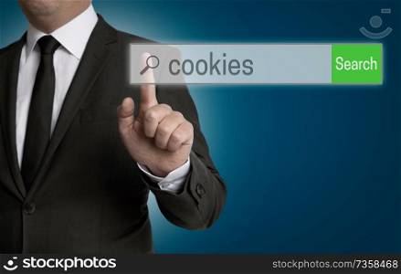 cookies internet browser is operated by businessman.. cookies internet browser is operated by businessman