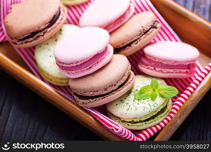 cookies on a table, color macaroons on a table