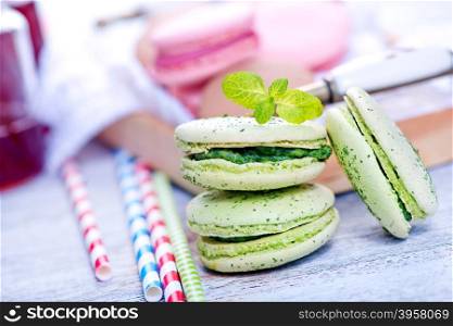 cookies on a table, color macaroons on a table