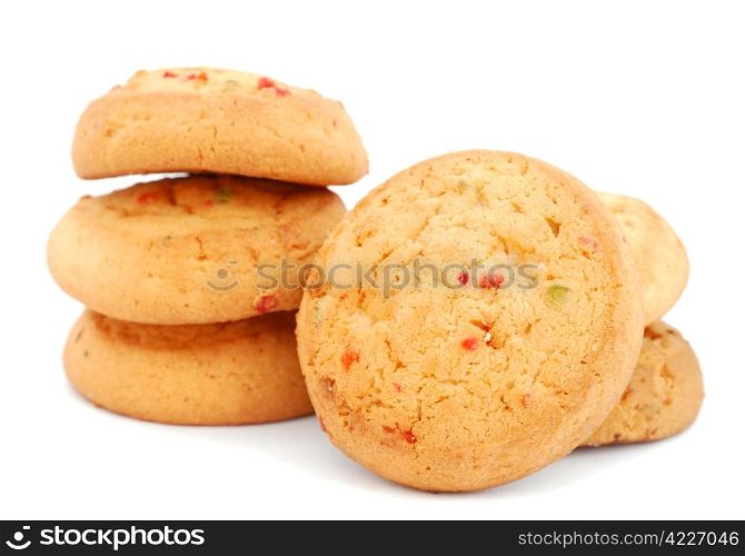 Cookies with candied fruits isolated on white background. Cookies with candied fruits