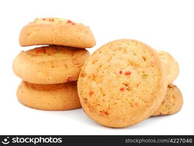 Cookies with candied fruits isolated on white background. Cookies with candied fruits