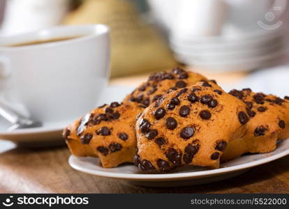 cookies with chocolate and cup of coffee