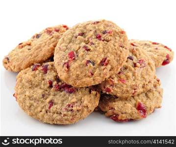 cookies with cranberry on white background