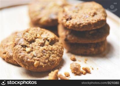 cookies with nut on the wooden plate