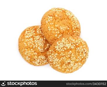 Cookies with sesame isolated on white background. Cookies with sesame