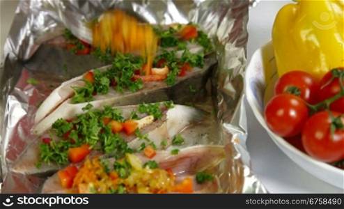 Cooking Baked Fish - Add Fried Vegetables