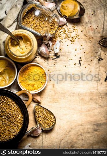 Cooking fresh mustard. On a wooden background.. Cooking fresh mustard.