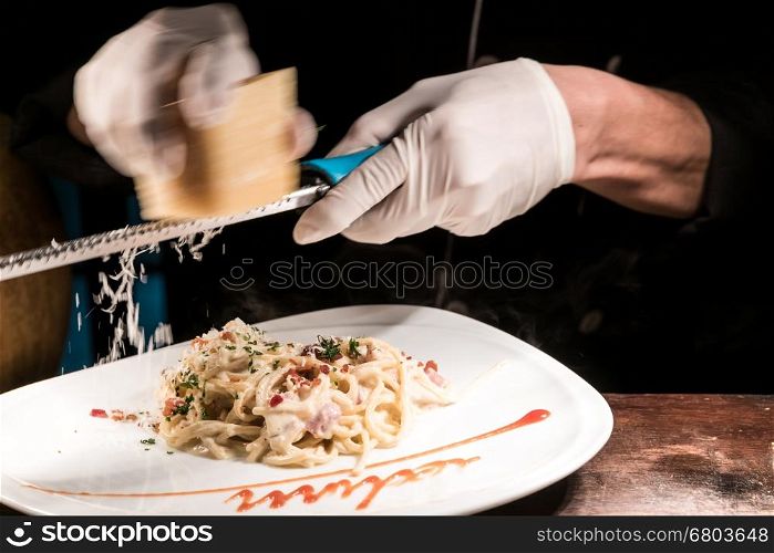cooking gourmet spaghetti carbonara italian cuisine