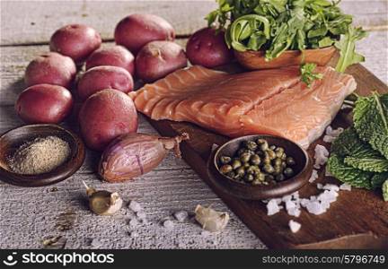 Cooking Ingredients on Wooden Surface