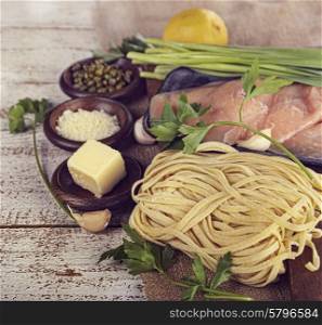 Cooking Ingredients With Chicken Fillets And Pasta