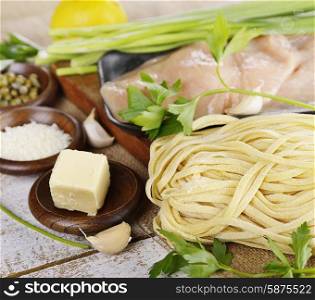 Cooking Ingredients With Chicken Fillets And Pasta
