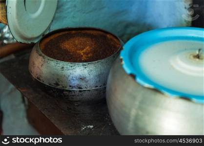Cooking meals in a Russian stove, millet porridge