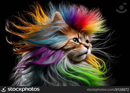 Cool and colorful cat. Rainbow colors. Diversity, tolerance, inclusion concept. Different and unique to be. Fashionable kitty. Generative AI. Cool and colorful cat. Rainbow colors. Diversity, tolerance, inclusion concept. Different and unique to be. Fashionable kitty. Generative AI.
