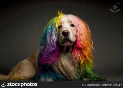 Cool and colorful dog. Rainbow colors. Diversity, tolerance, inclusion concept. Different and unique to be. Fashionable doggy. Generative AI. Cool and colorful dog. Rainbow colors. Diversity, tolerance, inclusion concept. Different and unique to be. Fashionable doggy. Generative AI.