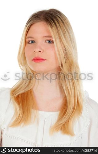 Cool blonde girl isolated on a white background