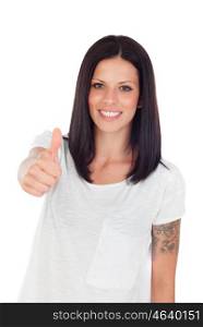 Cool brunette girl saying Ok with thumbs up