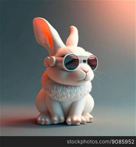 Cool bunny with sunglasses on colorful background. Happy Easter card. Generative AI