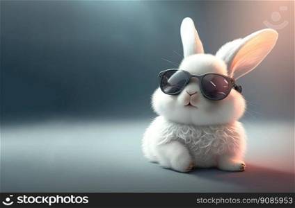 Cool bunny with sunglasses on colorful background. Happy Easter card. Generative AI