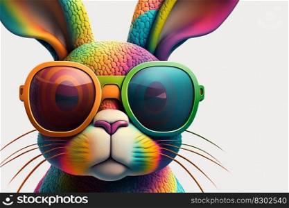 Cool bunny with sunglasses on white background. Generative Ai