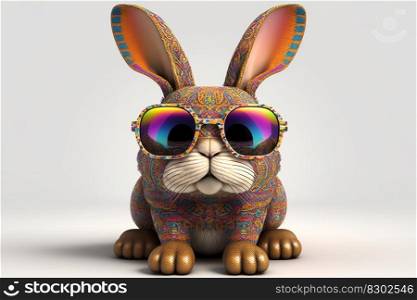 Cool bunny with sunglasses on white background. Generative Ai