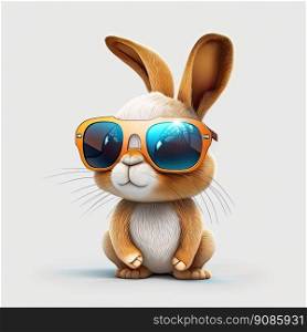 Cool bunny with sunglasses on white background. Happy Easter card. Generative AI