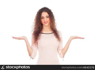 Cool doubtful woman with big eyes isolated on a white background