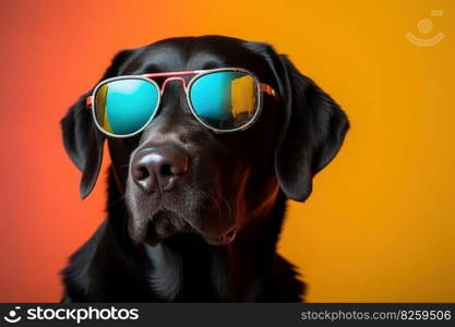 Cool funny black labrador with sunglasses. Generative Ai