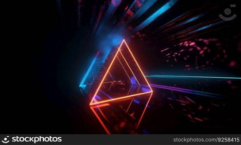 Cool geometric triangular figure in a neon laser light. Generative AI AIG21.