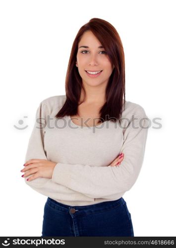 Cool girl looking at camera isolated on a white background