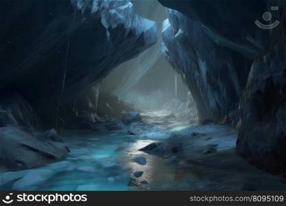 Cool glacial cave. Mountain ice. Generate Ai. Cool glacial cave. Generate Ai