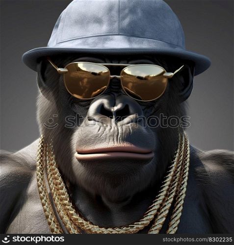 Cool gorilla in sunglasses and panama, NFT style, generative ai