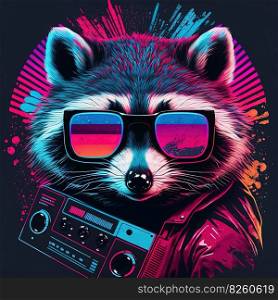 Cool≠on party raccoon with boombox. Ge≠rative AI. Party≠on raccoon with boombox. Ge≠rative AI